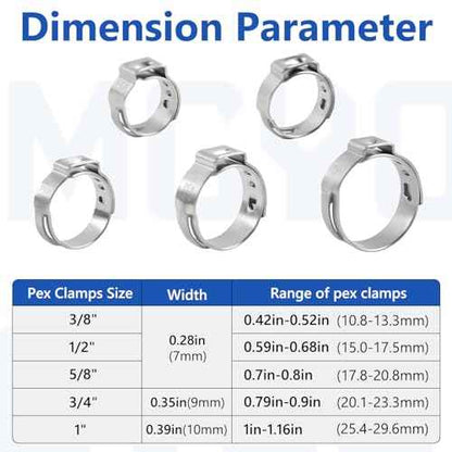 1 Inch PEX Clamps 24pcs Crimp Rings Single Ear Hose Clamps Stainless Steel Fittings Cinch Clamp Ring for Pipe Tubing
