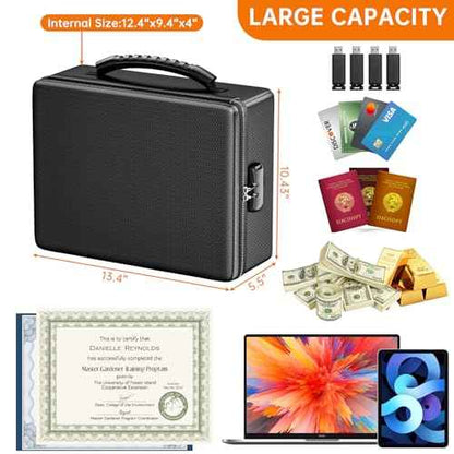 ENGPOW Fireproof Document Box with Lock, Fireproof Water Resistant Heat Insulated Safe Box Hard Case with Fireproof Zipper, Portable Home Office Travel File Organizer for Important Documents and More