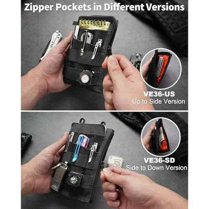 VIPERADE VE36 EDC Pouch Pocket Organizer, Slim EDC Pocket Organizer with Zipper, Tactical Pouch for Flashlight, Multitool, Pen, Notebook, Compact EDC Gear Pouch