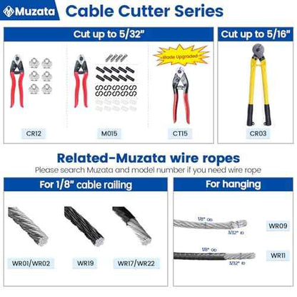 Muzata Cable Cutter Heavy Duty Stainless Steel Wire Rope Cutter Aircraft Up to 5/32" for Deck Stair Railing Thick Seal Metal Fence Bike Bicycle Brake M015, CT1