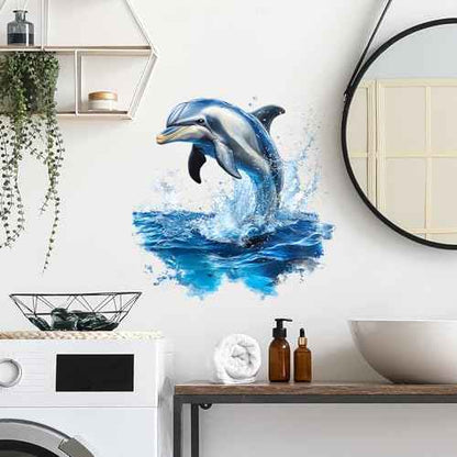 2 Sheets Dolphins Jumping Out of The Water Wall Decals Peel and Stick Sea Animal Wall Stickers Removable Waterproof Wall Decor for Classroom Nursery Bedroom Living Room Bathroom Decorations