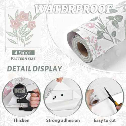 MelunMer Peel and Stick Wallpaper Boho Floral Contact Paper for Cabinets 78.7 in L 17.3In W Self Adhesive Removable Wallpaper for Bedroom/Bathroom Waterproof Nursery Botanical