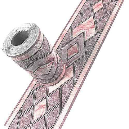 Simplemuji 3D Self Adhesive Pink Diamond Lattice Pattern Waterproof Wallpaper Border Peel and Stick for Bathroom Kitchen Counter Top Tiles Sticker,4 Inch by 16.5 Feet