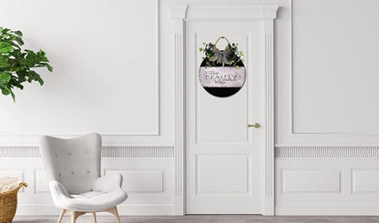 True Beauty Front Door Sign Funny Wreaths Hanging Wooden Plaque Decoration Round Rustic Wood Farmhouse Porch Decor for Home Front Door Decor, 12 x 12 Inch