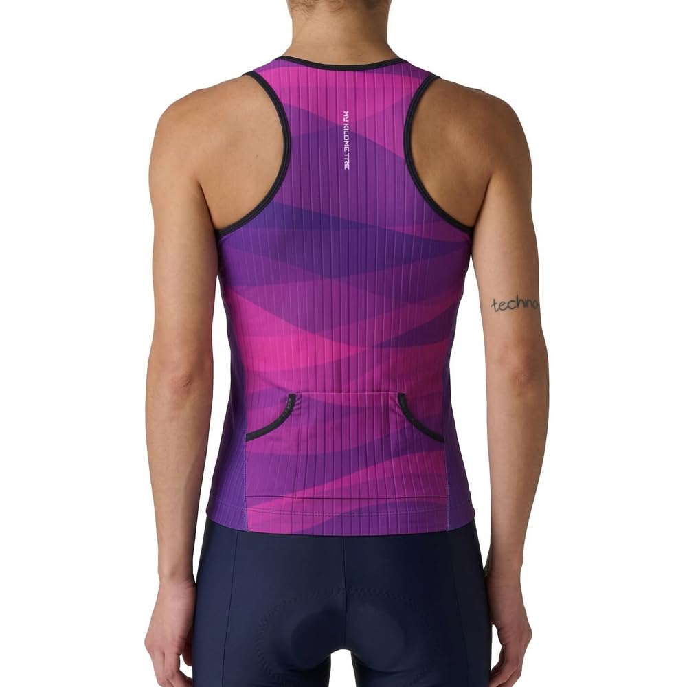 MY KILOMETRE Womens Triathlon Top Tri Singlet Racerback Performance Triathlon Top with Back Pockets, No Shelf Bra