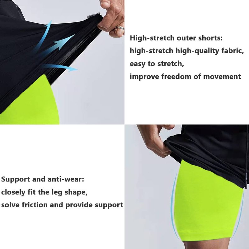 JWJ 3 Pack Mens 2 in 1 Running Shorts Quick Dry Gym Athletic Workout Shorts with Compression Liner,Black Light Navy XL