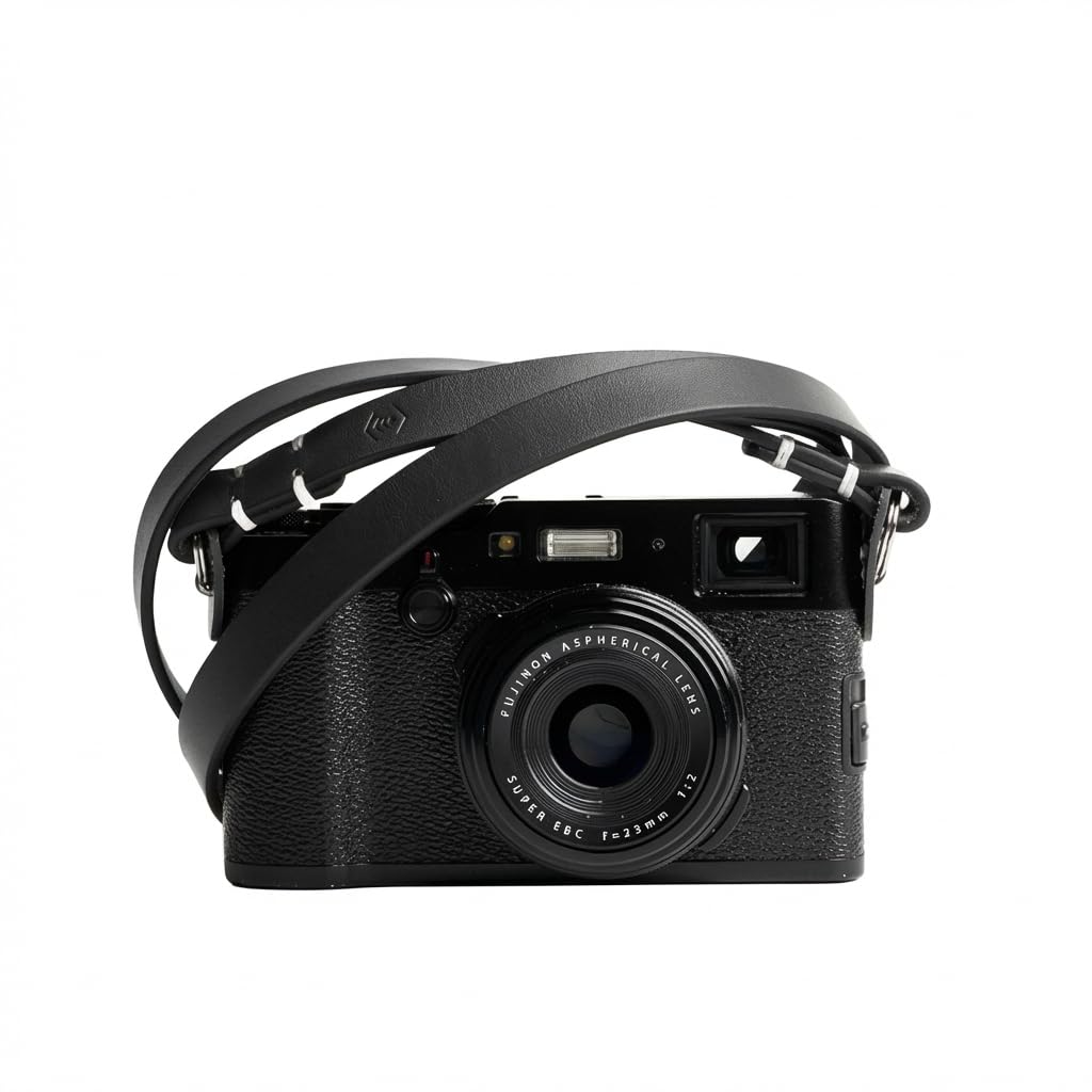 Evergreen Leather Camera Strap – Split Ring, 38 Inch Neck Shoulder Slim, Vintage Modern Design, Hand Stitched, Compatible with Fuji Sony Nikon Leica Canon (Black)
