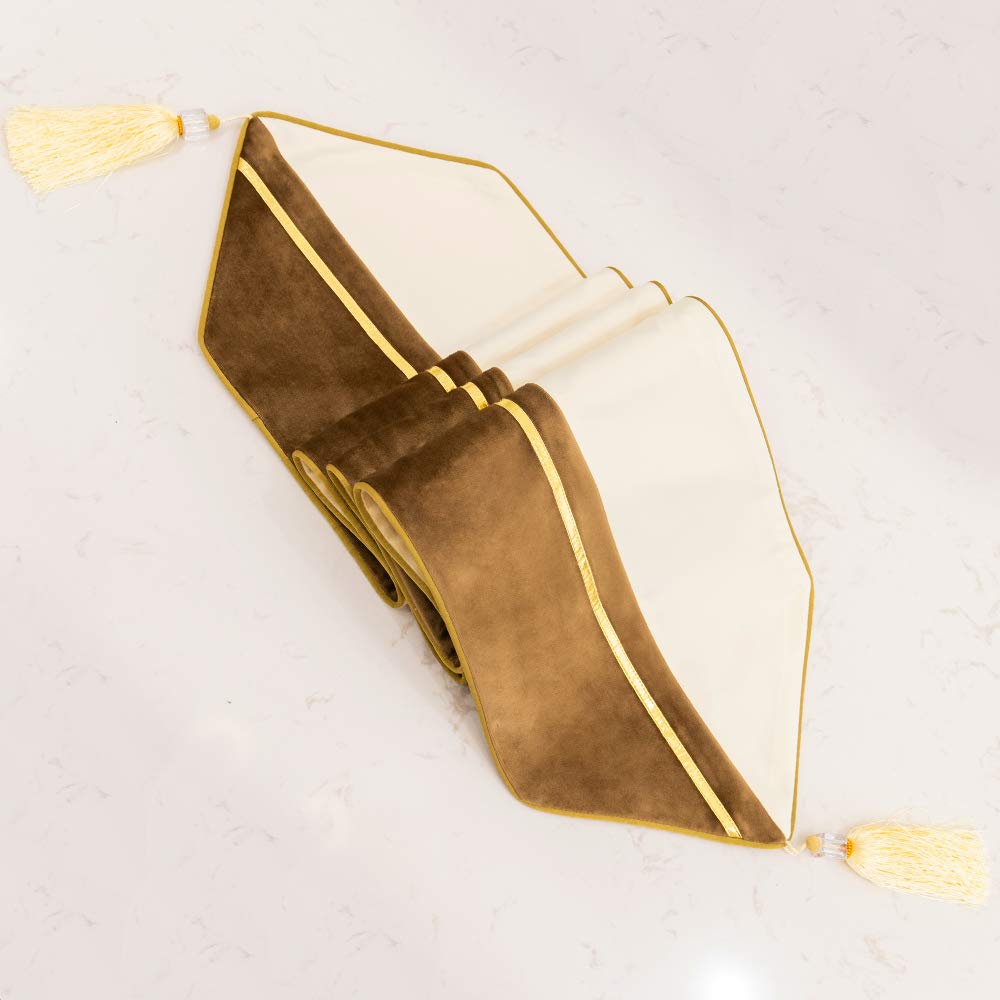 Avigers Modern Luxury Table Runner with Tassels, Chestnut & White Geometric Table Runner for Dining Room, Coffee Table & Entryway Decor, Elegant Decorative Table Scarf 12 x 108 Inch