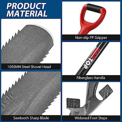 Drain Spade Shovel - Trenching, Transplanting, Narrow, Serrated for Digging, 44 Inches
