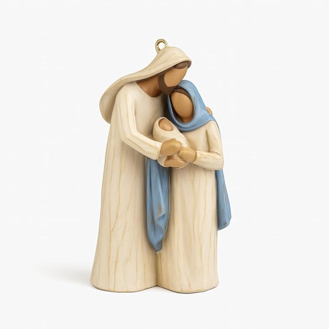2-Pack Holy Family Nativity Hanging Ornament – Hand-Painted Resin Christmas Decoration, Religious Gift Keepsake for Xmas Tree, Wreath & Mantel – Mary, Joseph & Baby Jesus Figurine (Twin Holy Family)
