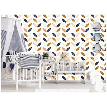 Floralplus Peel and Stick Wallpaper Boho Leaf Removable Wallpaper for Bathroom Renter Leaf Contact Paper for Locker Shelf Liner Vinyl Adhesive Wallpapers Wall Mural Decor 17.5 in x 118 in