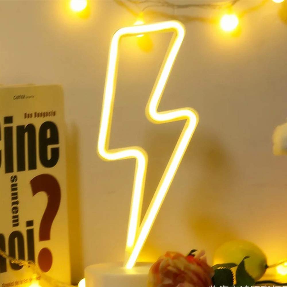 Warm White Lightning Neon Light Signs Lightning LED Lamps Lights Room Decor Battery/USB Operation Night Lights with Base Neon Light up Bar Bedroom Party Christmas