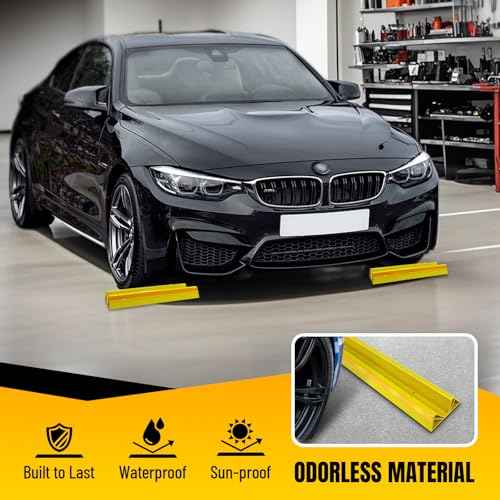 2 Pcs 18'' Parking Car Wheel Stopper for Garage with 2 Installation Methods, Heavy Duty Tire Stops with Reflective Tapes, Car Parking Aids for Garage, Yellow
