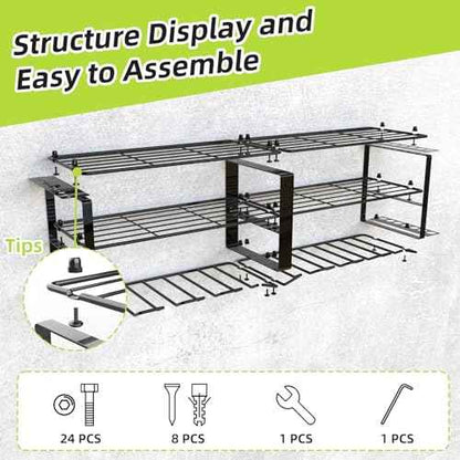 Power Tool Organizer, 8 Drill Holder Wall Mount, 3 Layers Garage Tool Organizers and Tool Storage Rack, Heavy Duty Metal Tool Shelf for Screwdriver Plier Hammer Holder 17.15" 2 sets