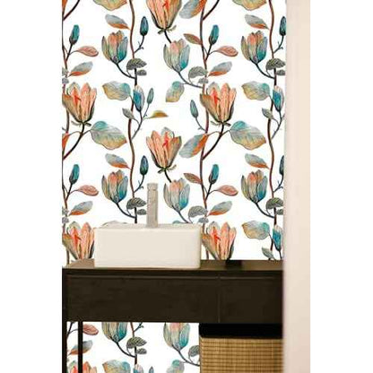 Magnolia Floral Leaf Peel and Stick Wallpaper Vintage Contact Wall Paper Modern Botanical Self Adhesive Vinyl Removable Renter Friendly Leaves Wallpaper 17.7in x 6.6ft
