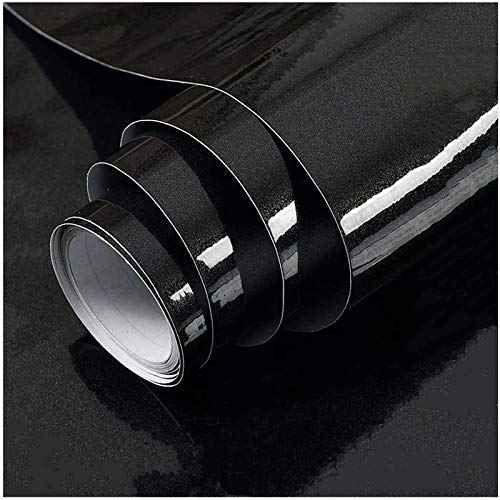 TANONE Shiny Black Contact Paper Peel Stick Wallpaper Vinyl Wrap Self Adhesive Decorative Film for Wallcovering Kitchen Countertops Cabinets Furniture (15.7" X 78.7")