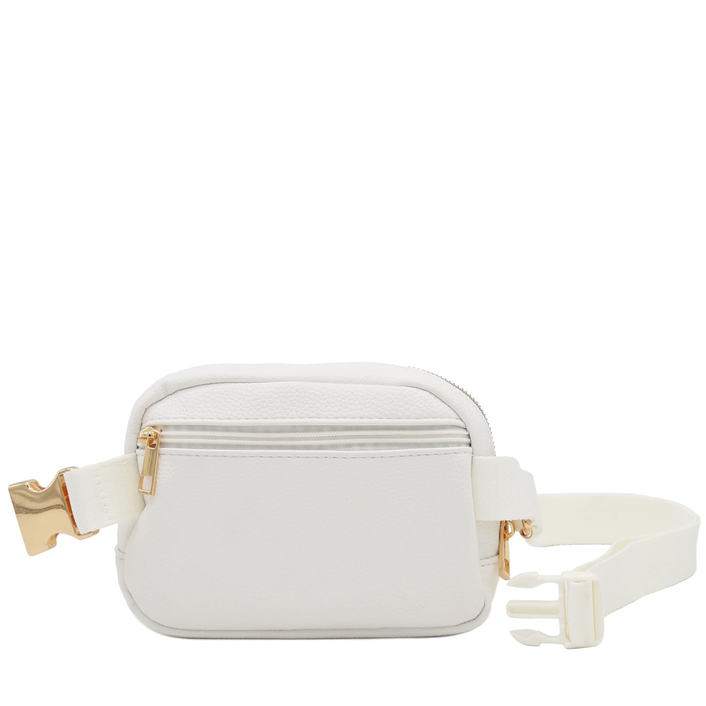 Lightweight Soft PU Pebbled Leather Sling Fanny Pack Belt Bag with Gold Metal Buckle (White)