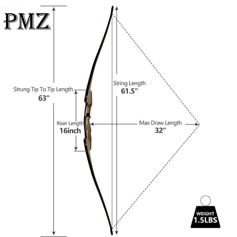 PMZ Archery Longbow, 65'' Wooden Takedown Professional Longbow for Hunting, Right Hand Traditional Bow for Adults Beginners to Advanced Outdoor Practice (Brown Riser, 45lbs)