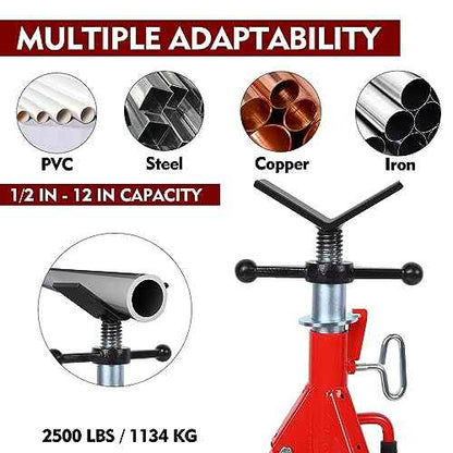 28-52 Inch V Head Pipe Jack Stand, Adjustable Height, 2500 Lb Load Capacity, Heavy Duty Carbon Steel Body, Steel Jack Stands with Portable Folding Legs