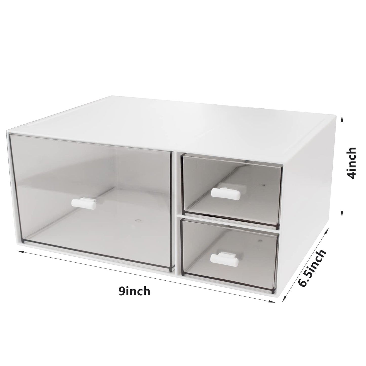 Desk Organizer Stackable Storage Drawers with 3 Compartments Stackable Drawers Great for Desk Storage, Makeup Storage Bathroom Organization Accessories Etc (White)
