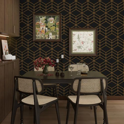 LiKiLiKi Black and Gold Peel and Stick Wallpaper - Modern Geometric, 17.3''118'' Self Adhesive, Removable Decorative Vinyl for Drawer, Shelf, Cabinets
