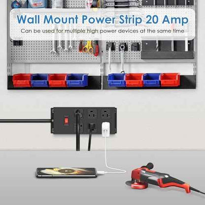 JUNNUJ 20 Amp Power Strip Heavy Duty 2 Pack, Garage 6 Outlets Metal 12 Gauge Surge Protector 3000J, High Amp 5-15P Adapter Shop 6-20R T-Slot Industrial (6AC 2-Pack, 4FT)