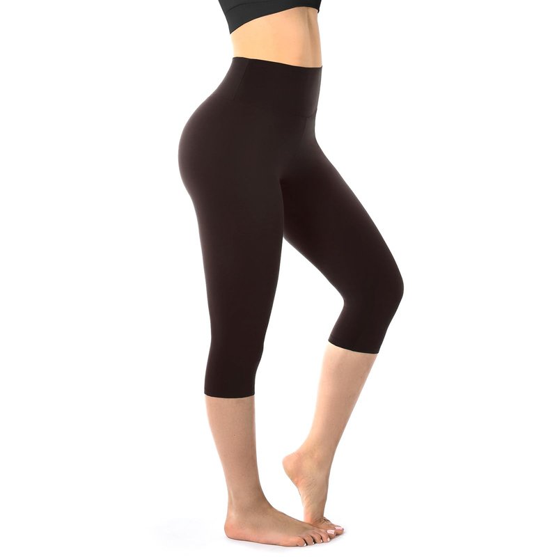 Walifrey Capri Leggings for Women, Buttery Soft High Waisted Leggings for Gym Yoga Workout (Brown SM)