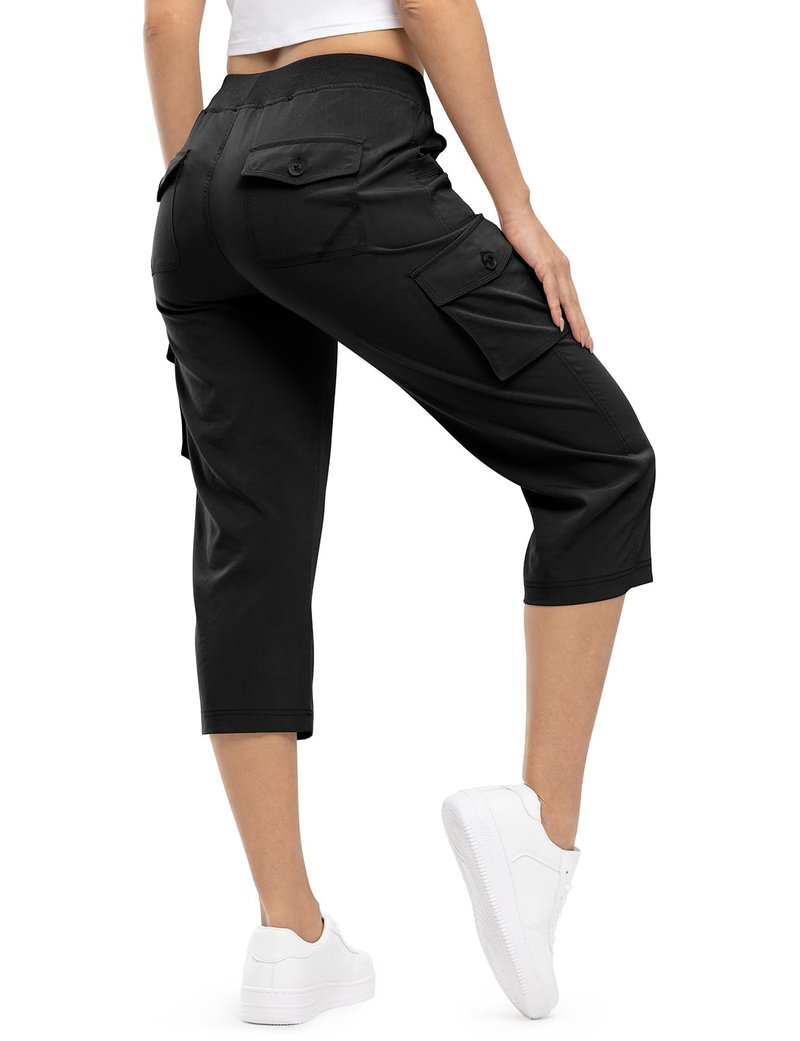 TBMPOY Womens Cargo Capris Hiking Lightweight Pants 6 Pockets Quick Dry Casual Outdoor Trip Loose Shorts Cropped Cotton Black XL