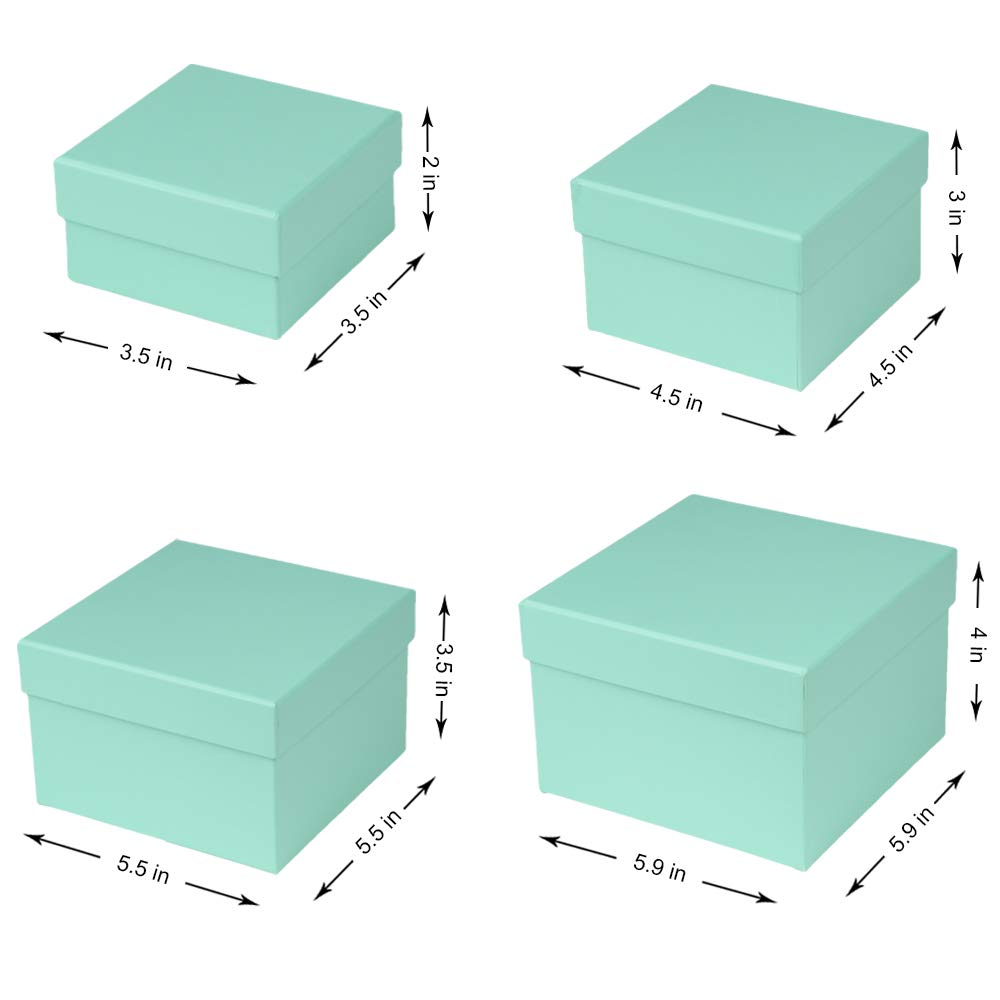 Briful Square Gift Boxes with Lids Set of 4 Teal Green Gift Box Assorted Sizes Nesting Gift Boxes for Presents Birthday Bridesmaid Wedding Valentines Christmas Party Favor Boxes