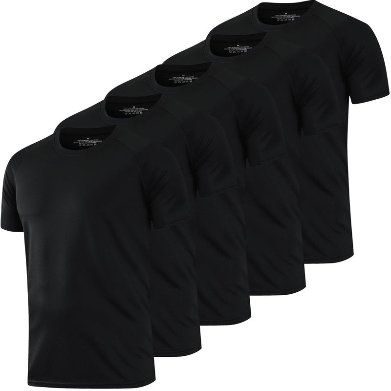 HovSiyla 5 Pack Running Shirts Men Sport Tops Dry Fit Gym Wicking Athletic T Shirts Breathable Cool Workout Shirts Black S