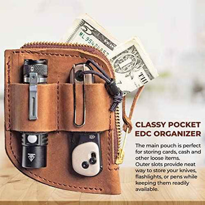 Trailside Leather EDC Pocket Organizer | Card Holder and Cash Organizer with Slots for Knives, Flashlights, or Pens | EDC Wallet | Made in USA