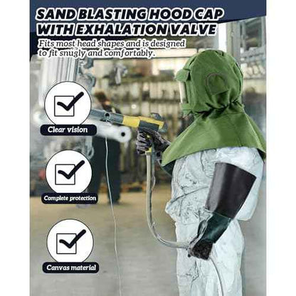 3 Pcs Shawl Cap Sandblasting Mask Set, 1 Sand Blasting Hood Cap 1 Gloves 1 Sandblasting Hood Replacement Lens Glass