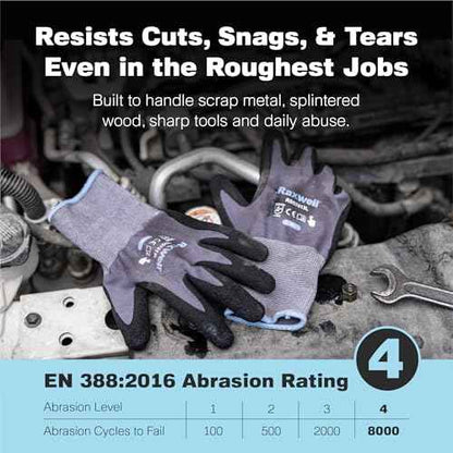 Raxwell Safety Work Gloves MicroFoam Nitrile Coated,Abrasion-Resistant,Seamless Knit for Gardening,Mechanics,and Construction