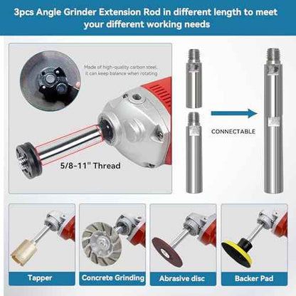 Angle Grinder Extension Shaft Rod,14pcs Angle Grinder Attachments with 5/8"-11 Thread,Grinder Power Tools Include Grinder Extension Shaft,Grinder Flange Nut,Adjustable Grinder Wrench and Gloves