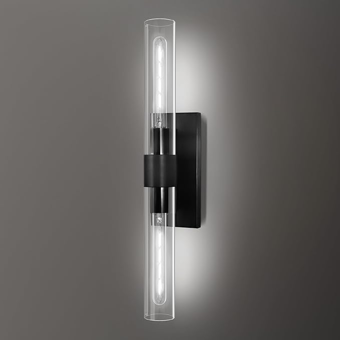 22.8" Brass Black Wall Sconces, Bathroom Vanity Light Fixtures with Clear Glass Tube, Modern Wall Lamp Lighting for Bedroom, Living Room, Hallway, Mirror, Staircase, Kitchen