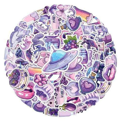 Cute Aesthetic Purple Stickers Pack for Laptop Water Bottle Scrapbooking Journaling Phone Vinyl Decals Teen Girls Young Adults Students Waterproof 50Pcs Fun Decorative Art Wall