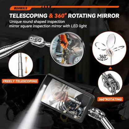 Telescoping Magnetic Pickup Tool Set with Portable Bag, Extendable Flashlight with 360¡Æ Inspection Mirror, Christmas Stocking Stuffers for Men Adults, Gifts for Men Mechanics, and Handymen, Red