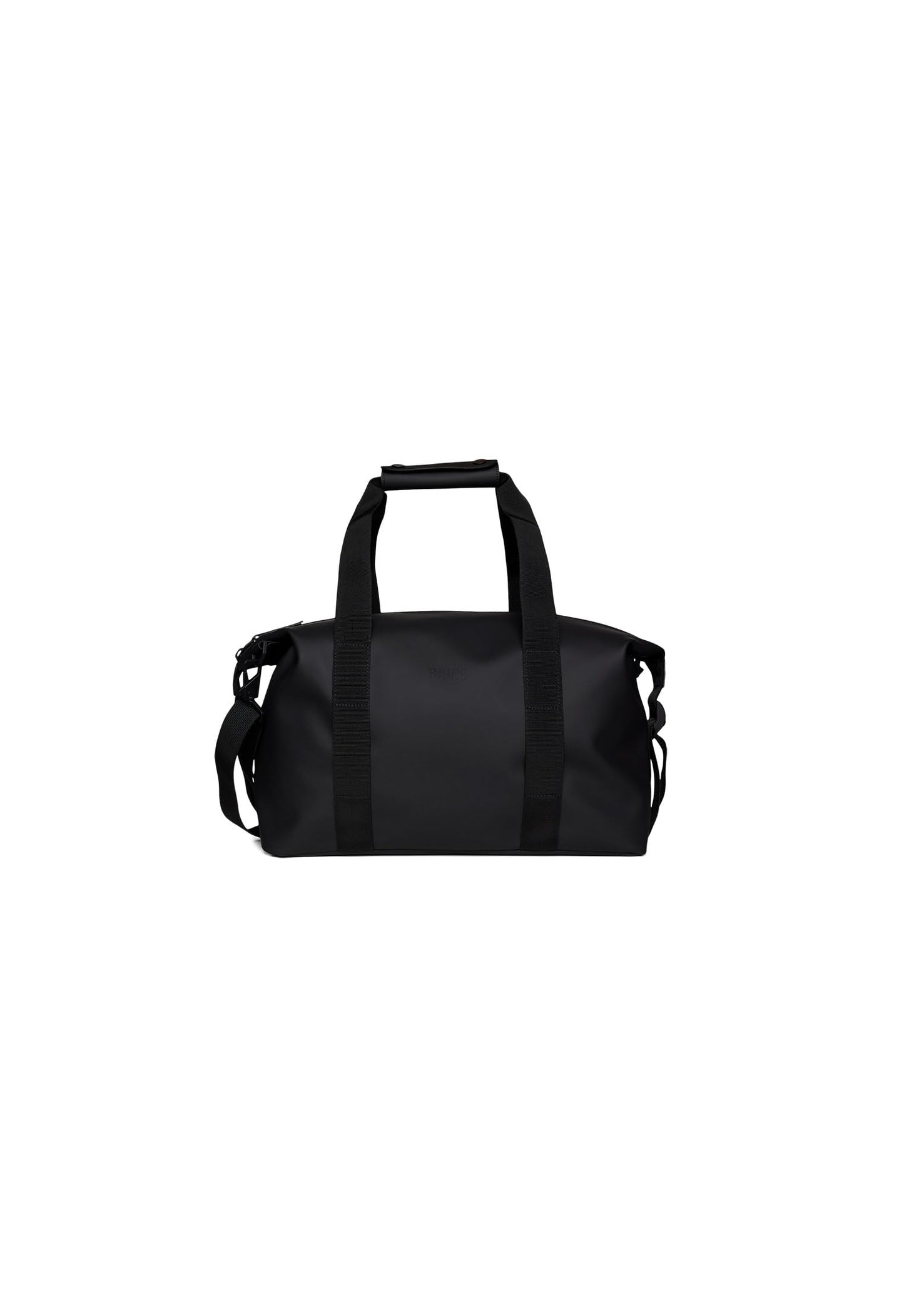 RAINS Hilo Weekend Bag Small - Black Waterproof Travel Duffel for Men and Women, Gym Carry On With Coated Zip, Shoulder & Compression Straps