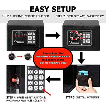 ROLOWAY Steel Money Safe Box for Home with Fireproof Money Bag for Cash Hidden, Security Safe Box with Keys and Keypad (Black)