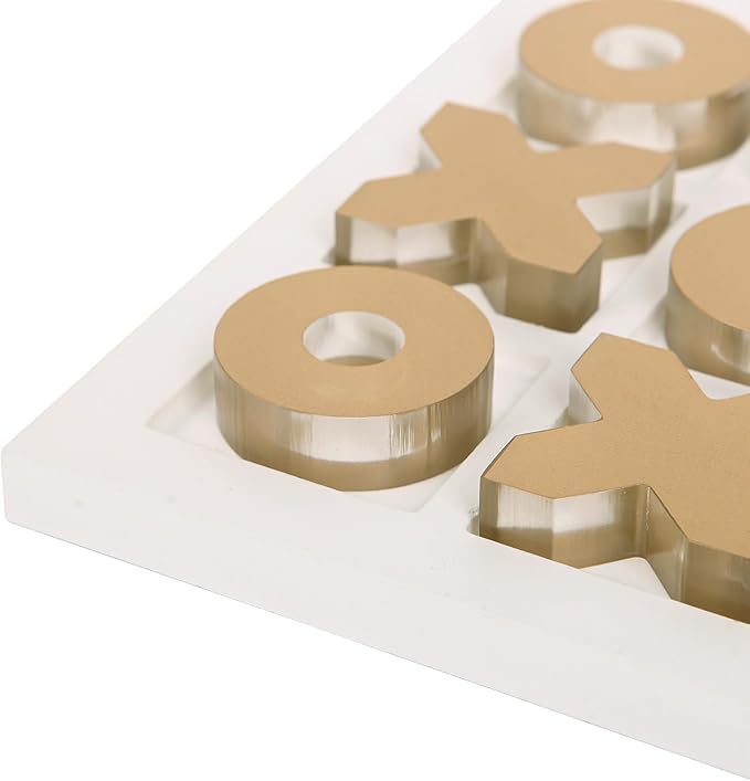 NIKKY HOME Acrylic Tic Tac Toe Wood Board Game Classic Coffee Table Decor Decorative Wooden Travel Game for Family Gold