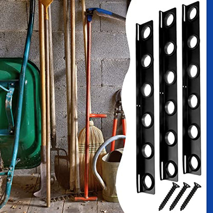 Dunzy 4 Sets 6-Tool Landscape Trailer Rack for Lawn Equipment 6 Hole Hand Tool Storage Rack Landscaping Shovel Holder for Truck with Rubber Grommets and Mounting Hardware Accessories, Black