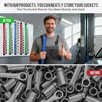6 Pcs 1/4", 3/8", 1/2" Drivs Magnetic Socket Holder Set, Aluminum Alloy Socket Organizer with 360¡Æ Swivel Clips for Tool Box Drawer