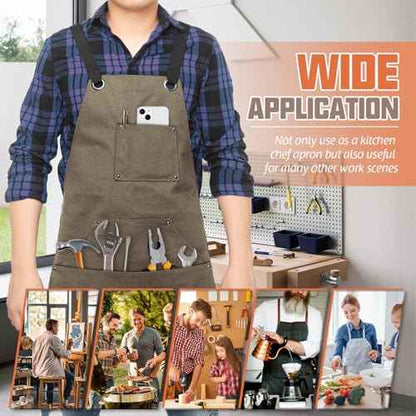 Adjustable Work Apron for Men,Heavy Duty Canvas Shop Apron Crossback with Tool Pockets (Brown)