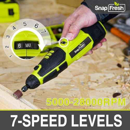 SnapFresh 12V Cordless Rotary Tool Kit,7 Variable Speeds w/Flex Shaft,80+ Change Accessories Multi Tool-Battery Fast Charger & Tool Bag-for Cutting, Sanding, Polishing, Drilling,Handmade or DIY Crafts