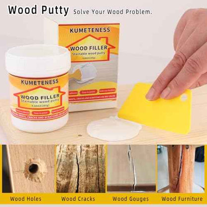 9.87 oz White Wood Filler Stainable and Paintable,Wood Repair Kit for Quickly Repair Any Breaks,Cracks, Chips and Defects in Wooden Furniture,Easy to Use and Sand