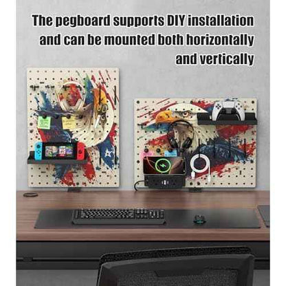 CCCEI Modular Pegboard Desk Organizer and Storage, Gaming Office Supplies Shelf Accessories with Outlets and USB, Metal Privacy Panels Peg board Deco Clamp on Table, Gifts for Men, 10FT.