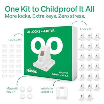 Easy Installation Magnetic Child Safety Cabinet Locks by LoveNoobs¢â, 20 Locks + 4 Keys, Keep Your Little Ones Safe with Easy-to-Install, Secure Baby Proofing for Cabinets and Drawers