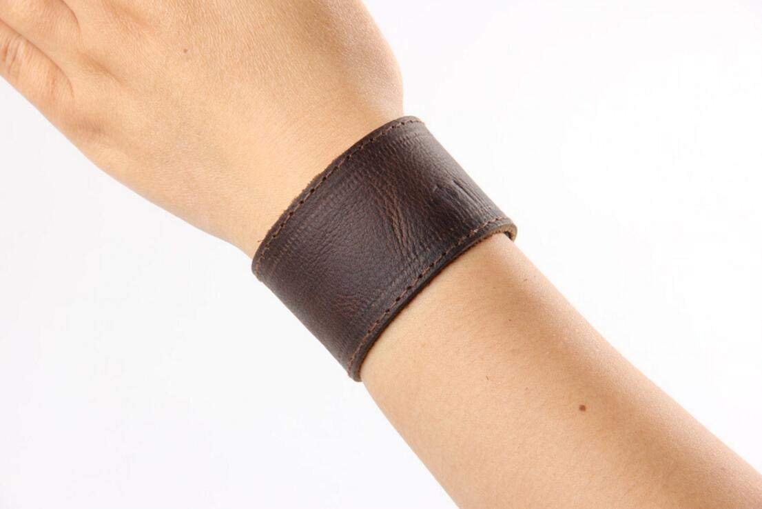 Making up Mens Brown Genuine Leather Cuff Bracelet Adjustable Simple Blank Wide Wristband,Length:21.9cm