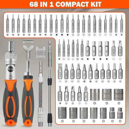 Ratcheting Screwdriver Set 68-in-1, Magnetic Screwdriver Set with Portable Storage Case, Compact Socket Screwdriver Kit for Electronics, PC, Phone, DIY Projects, Home Repairs