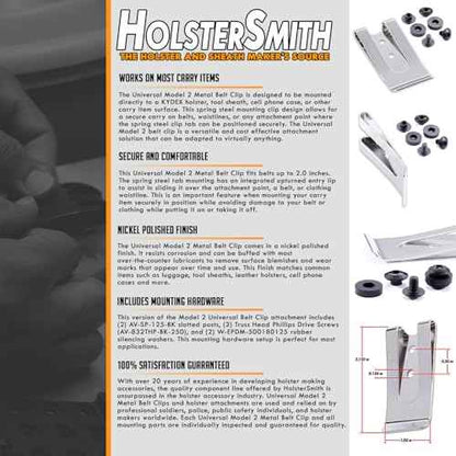 HolsterSmith Universal Metal Belt Clip - fits up to 2.0 inch Belts - Nickel & Black Finish ? with Mounting Hardware